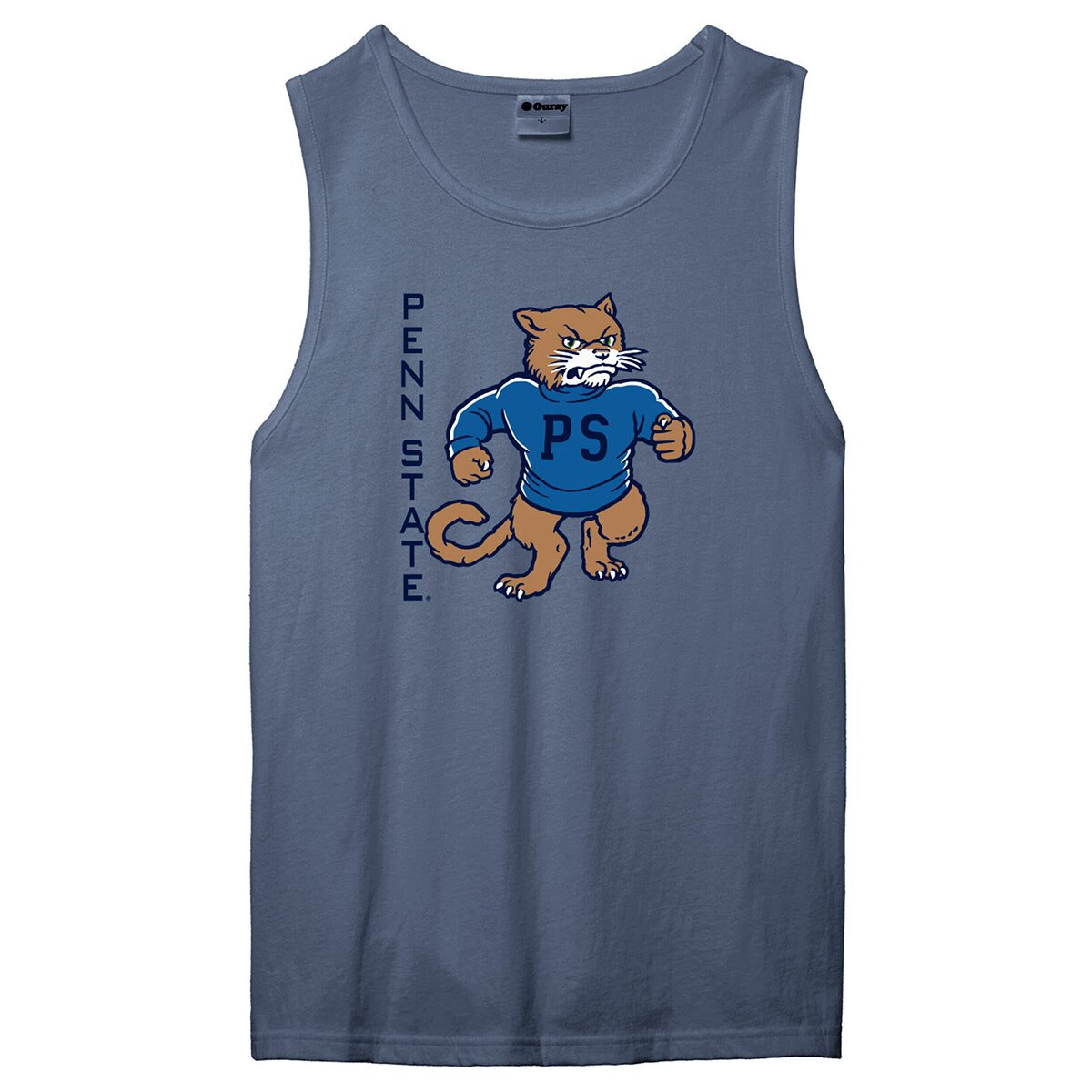denim blue tank top with Penn State and vintage lion